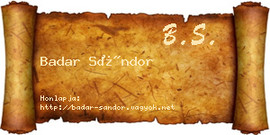 Badar Sándor névjegykártya